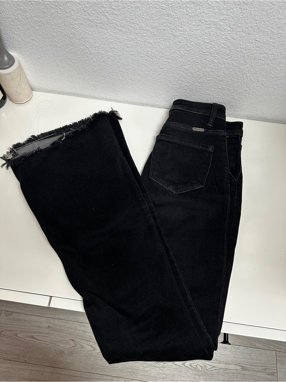 Signature Black Straight-Leg Jeans with Frayed Hem